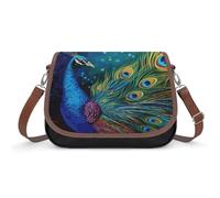Colored Peacock Crossbody Bag for Women Leather Crossover Shoulder Handle Bag with Adjustable Strap Hobo Handbag Large Capacity Purse Work Handbag for Daily Outdoor