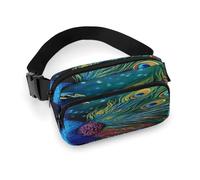 Colored Peacock Fanny Pack Belt Bag with Adjustable Strap Fashion Waist Bag for Outdoor Sports Hiking, white, 20x13cm, Full Printed Waist Bag