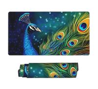 Colored Peacock Mouse Pad Large Desk Mat XL PU Leather Desk Pad Waterproof Gaming Mousepad Easy Clean Desk Protector Mat Keyboard Mats, Writing Pad for Office Home 29.5 x 16 in