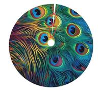 Colored peacock Printed 48 inch Thickened Christmas Tree Skirt - Double-Layer Soft Tree Skirts Base Tree Mat Base Cover for Xmas Party and New Year Party Decor