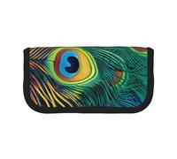 Colored Peacock Printed Canvas Pencil Case, Spacious Pen Pouch for School, Office and Travel