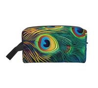 Colored Peacock Printed Cosmetic Case with Handle, Lightweight Compact Storage for Makeup, Toiletries & Gadgets, Make up Organiser for Travel, School, Work
