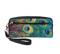 Colored Peacock Printed Leather Makeup Bags with Wrist Strap Portable Travel Toiletry Bag Cosmetic Organizer Bag for Women