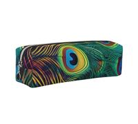 Colored Peacock Printed Leather Pencil Case Cute Stationery Organizer Simple Makeup Bag Pen Pouch, Silver Zipper