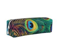 Colored Peacock Printed Leather Pencil Case Simple Pen Pencil Pouch Office Large Pencil Bag Stationery Box for Men Women Teens Students