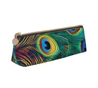 Colored Peacock Printed Leather Pencil Case Triangle Pen Pencil Pouch Office Large Pencil Bag Stationery Box for Men Women Teens Students