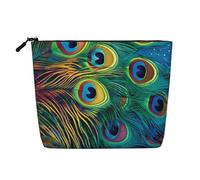 Colored Peacock Printed Make up Bag Linen Toiletry Bag Personalized Travel Makeup Cosmetic Bag for Women Mom