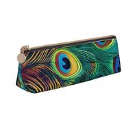 Colored Peacock Printed Zipper Pencil Case Cute Stationery Organizer PVC Leather Triangle Makeup Bag Pen Pouch