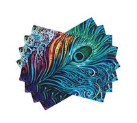 Colored peacock Style Linen-Look Placemats Set of 4 PCS, 45x30cm Heat Resistant Double Layer Washable Table Mats for Dining Table, Daily Meals & Outdoor Picnic