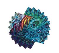 Colored peacock Style Linen-Look Placemats Set of 6 PCS, 45x30cm Heat Resistant Double Layer Washable Table Mats for Dining Table, Daily Meals & Outdoor Picnic