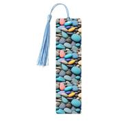 Colored Pebbles Print Wooden Bookmarks with Tassels, Wood Book Markers for Book Lovers, Teachers & Present