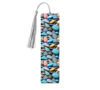 Colored Pebbles Print Wooden Bookmarks with Tassels, Wood Book Markers for Book Lovers, Teachers & Present