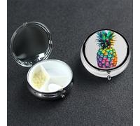 Colored Pineapple Pill Box 3 Compartment Round Metal Pill Case for Purse & Pocket, Portable Medicine Organizer Travel Pillbox Daily Pill Container Holder to Hold Vitamins, Fish Oil