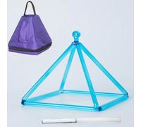 Colored Quartz Crystal Singing Pyramid with Carrying Case, Crystal Striker & Hanging Strap, Sound Healing Chakra Singing Pyramid(Cyan,12inch)