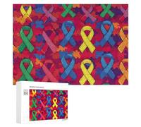Colored Ribbon Autism Awareness Funny Wooden Puzzle Adults Difficult Jigsaw Puzzles with Storage Box for Family Game Birthday Gift