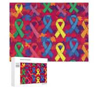 Colored Ribbon Autism Awareness Funny Wooden Puzzle Adults Difficult Jigsaw Puzzles with Storage Box for Family Game Birthday Gift