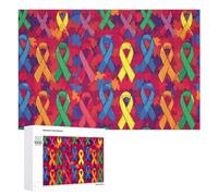 Colored Ribbon Autism Awareness Funny Wooden Puzzle Adults Difficult Jigsaw Puzzles with Storage Box for Family Game Birthday Gift