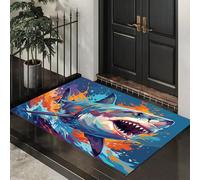 Colored Shark Door Mats Indoor Absorbent,Non-Slip Dynamic Illustrations Indoor Door Mat For Back Front Door,Low Profile Dirt Trapping Doormat Entrance Rugs With Rubber Backed,80X120Cm,Blue-Orange