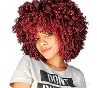 Colored Short Kinky Curly Wig For Women, Heat Resistant Synthetic With Bangs, Natural Looking For Daily & Cosplay(E)