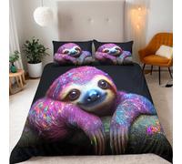 Colored Sloth Double Duvet Covers Sets 3D Printed Bedding For Boys Girls Microfiber Bedding Set 200X200Cm With 2 Pillowcases 50 ×75Cm