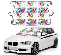 Colored Splashes All Over The Soccer, Car Windshield Cover, Protective Windscreen Cover - Snow Ice Sun UV Dust Water Resistant - Fit for Most Cars