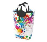 Colored Splashes All Over The Soccer, Laundry Hamper, Collapsible Laundry Basket Large Durable Storage Bin with Handles 50L