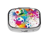 Colored Splashes All Over The Soccer,Meta Pill Box 2 Compartment Medicine Case,Portable Organizer,Rectangle Meta Portable Organizer Pill Box 1817 Compartment Medicine Case