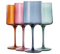 Colored Square Crystal Wine Glasses - Water & Wine 13.5oz | Set of 4 | Cute Pastel Muted Crystal Cocktail Glassware, Unique Gift Wife, Her, Mom, Friend Cocktails, Red & White Tall Stemmed Drinkware