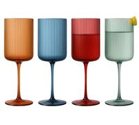 Colored Square Ripple Crystal Wine Glass | Set of 4 | Modern Unique Gift For Her, Friend - Large 15.2 oz Ribbed, Colorful Italian Style Tall Drinkware - Red & White Color Beautiful Glassware (Muted)