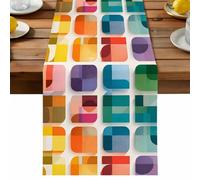 Colored Square Table Runner, Abstract Geometric Modern Colorful Shapes Cotton and Table Linen Runner for Kitchen Dining Home Decor for Party Festival Holiday Decoration Gift 16x72in