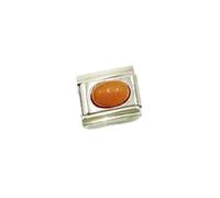 Colored Stone Italian Link for Charm Bracelet, 9mm Links, Square Silver Tone, Stainless Steel, No Gemstone
