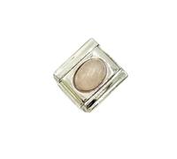 Colored Stone Italian Link for Charm Bracelet, 9mm Links, Square Silver Tone, Stainless Steel, No Gemstone