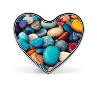 Colored Stones Badges Heart with Button Design, Personalized Picture Pin Brooches, Heart Badge Holders for Decorate Hat Shirt Clothing Bag Accessories