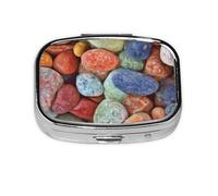 Colored Stones Printed,Meta Pill Box 2 Compartment Medicine Case,Portable Organizer,Rectangle Meta Portable Organizer Pill Box 1814 Compartment Medicine Case