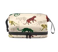 Colored Striped Tigers Double Layer Cosmetic Bag for Women and Girls, Travel Toiletry Bag Makeup Handy Pouch Organiser Bag with Brush Compartment