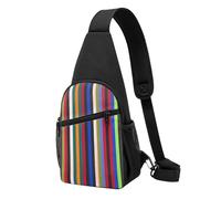 Colored Stripes Casual Sling Bag Crossbody Shoulder Pack,Durable Polyester Chest Bag with Multiple Pockets and Key Holder,Adjustable Strap for Men Women