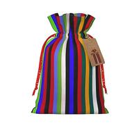 Colored Stripes Print Drawstring Christmas Bag With Tags Reusable For Birthday Parties Gift Weddings Holiday