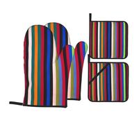 Colored Stripes Vertical Print Stylish 4-Piece Microwaving Oven Waterproof Kitchen Gloves Baking Holiday Cooking