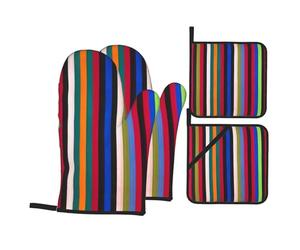Colored Stripes Vertical Print Stylish 4-Piece Microwaving Oven Waterproof Kitchen Gloves Baking Holiday Cooking