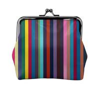 Colored Stripes Vertical Prints Coin Purse Kiss Lock Pu Leather Mini Pouch Wallet Change Bag for Women Girls Kids