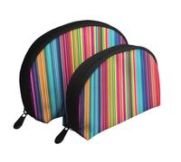 Colored Stripes with Pompoms Printed Makeup Bags 2-Piece Portable Shell Travel Toiletry Bag