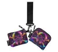 Colored Tarot Astrology Skull Women's Coin Pouches Card Holder Mini Fashion Zipper Wristlet Wallet with Keychain for Ladies 2 Pcs Porta tarjetas de crédito