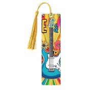 Colored Tie Dye Peace Logo Guitar Double-Sided Printed Wooden Bookmarks 5pcs, Women Presents for Book Lovers Cool Notebook Accessories Birthday Presents for Men(5 Piece Set)