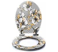 Colored Toilet Seat with Slow Close, 3D d Floral Seamless Pattern Abstract Floral Black Modern Surface Resin Toilet Seats, Easy to Install, Easy to Clean Heavy Duty Deluxe Toilet Seat