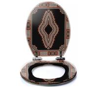 Colored Toilet Seat with Slow Close, Circle lace Ornament Round Ornamental Geometric Doily Pattern Resin Toilet Seats, Easy to Install, Easy to Clean Heavy Duty Deluxe Toilet Seat