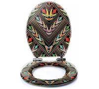 Colored Toilet Seat with Slow Close, Circle lace Ornament Round Ornamental Geometric Doily Pattern Resin Toilet Seats, Easy to Install, Easy to Clean Heavy Duty Deluxe Toilet Seat