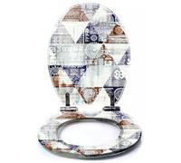 Colored Toilet Seat with Slow Close, Circle lace Ornament Round Ornamental Geometric Doily Pattern Resin Toilet Seats, Easy to Install, Easy to Clean Heavy Duty Deluxe Toilet Seat