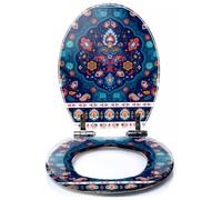 Colored Toilet Seat with Slow Close, Circle lace Ornament Round Ornamental Geometric Doily Pattern Resin Toilet Seats, Easy to Install, Easy to Clean Heavy Duty Deluxe Toilet Seat