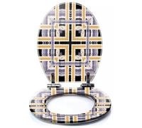 Colored Toilet Seat with Slow Close, Circle lace Ornament Round Ornamental Geometric Doily Pattern Resin Toilet Seats, Easy to Install, Easy to Clean Heavy Duty Deluxe Toilet Seat