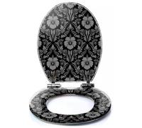 Colored Toilet Seat with Slow Close, Damask Seamless Pattern Classical Luxury Old Fashioned Damask Ornament Resin Toilet Seats, Easy to Install, Easy to Clean Heavy Duty Deluxe Toilet Seat